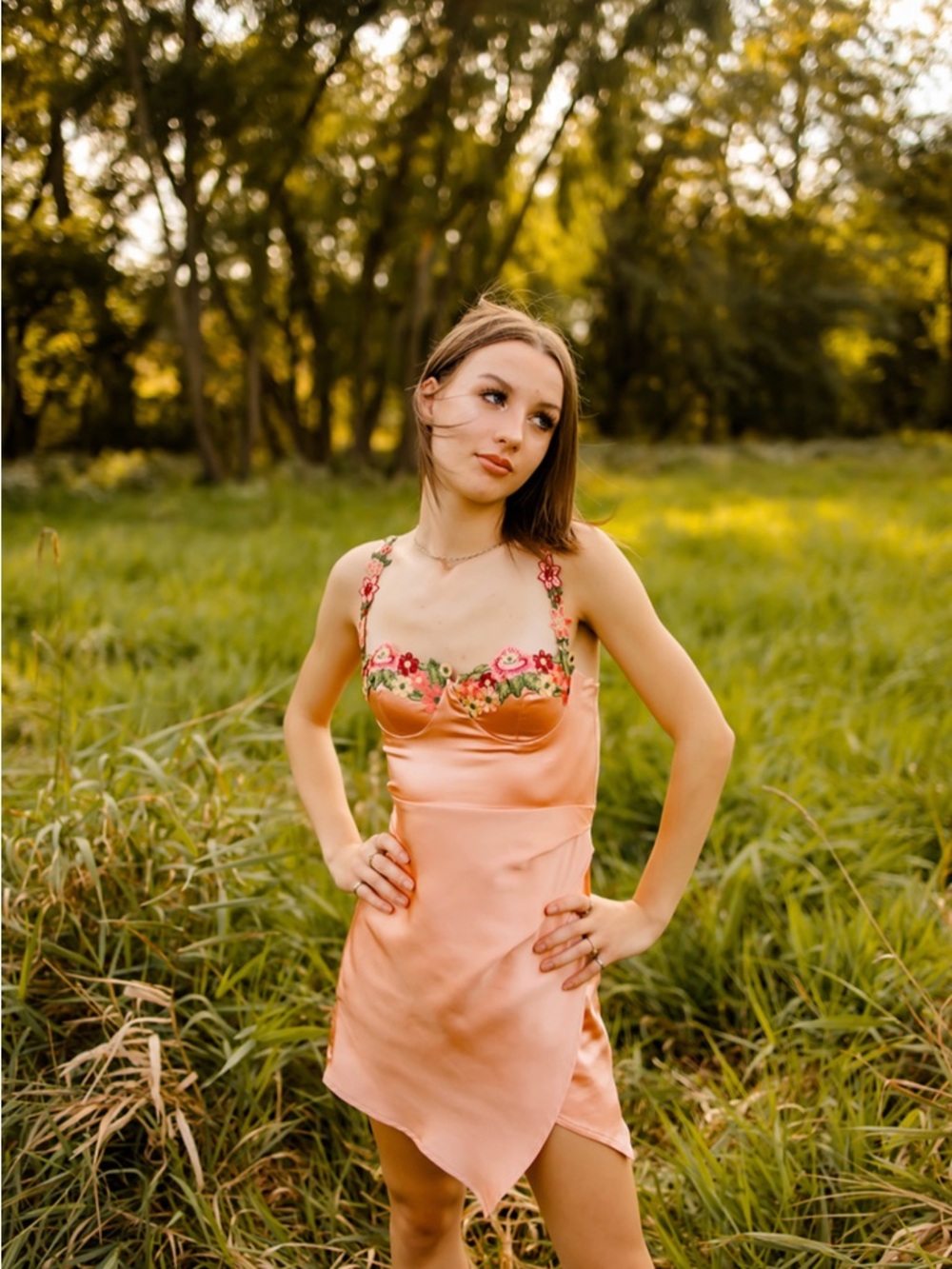 Women's Pink Floral-Trim Mini Dress - Picture 3 of 3